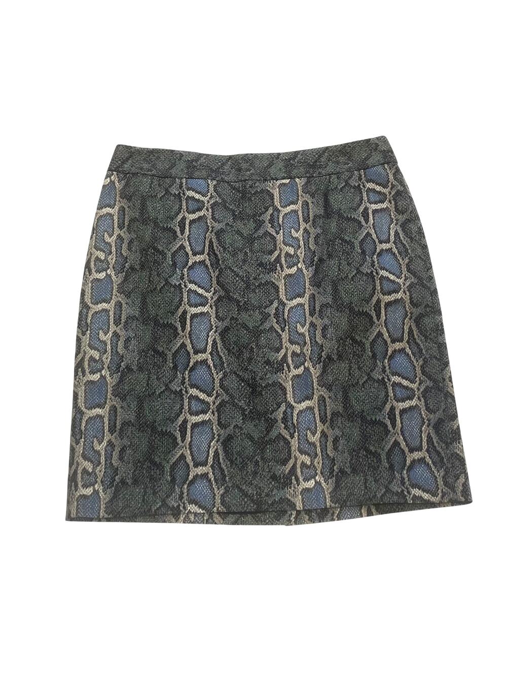 LOFT Blue, Dark Green Snakeskin Print / Animal Print Pencil Skirt Lined, 12